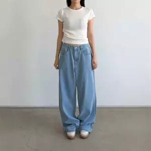 나나 데님팬츠 청바지 데일리 봄 허리밴딩 면100 일자 간절기 여행 와이드 40대 여자