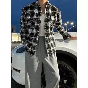 원스톤 트위드 체크 스냅 자켓 2color 셔츠 셔켓 버튼 카라 탄탄 봄 가을 간절기 신상