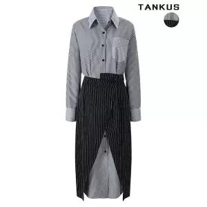 [하프클럽/]여성 슬릿 스트라이프 셔츠 원피스 셋업