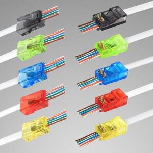 RJ45 패스스루 커넥터 색상 Cat5e Cat6 이지 모듈러 플러그 솔리드 스트랜드 UTP 네트워크 랜 케이블용