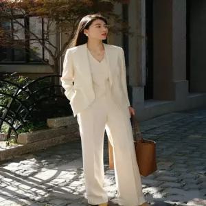 쓰리피스 슈트세트 여성 바지정장 팬츠 자켓 흰색 블랙