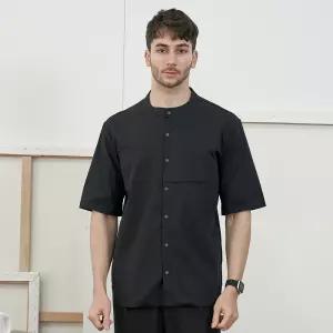 블랙 라인 포켓 5부 반팔 조리복 남성용 면혼방 주방 셰프 식당 레스토랑 베이커리