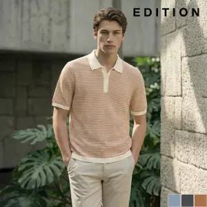 [에디션] 투톤 조직 반팔 카라 니트 (NEE2ET1911)