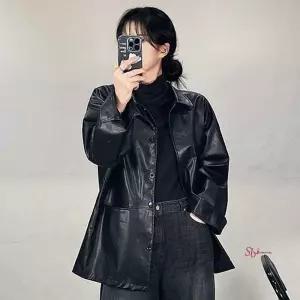 여성 얇은 레더 가죽 블레이저 재킷 오버핏 자켓 여자 아우터 루즈핏 빅사이즈 데일리 점퍼 셔츠 가을zab11