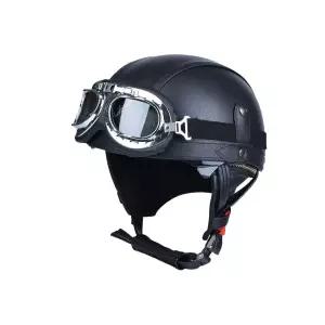 고급 바이크 수제 반모 가죽 할리 라이딩 헬멧 빈티지 디자인 오토바이 블랙 여름 클래식