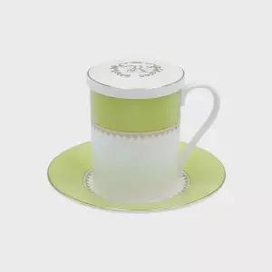 한국도자기 로얄애플그린 뚜껑 받침 머그컵 세트 엄마 생일 선물 MNS