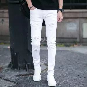남성 찢청 화이트진 데미지 팬츠 데님 찢어진 청바지 블랙진 진 스키니