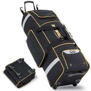 휠이 달린 판월리 81L 롤링 야구백, 소프트볼 캐처 기어백 4개(최대 34인치), 별도의 신발 수납공간, 안전 반사 스트립, 펜스 후크, 및 접이식 티백