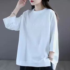여성 티셔츠 라운드 티 루즈핏 봄 여름 면 무지 7부 소매