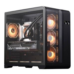 다크플래시 ATX 미드타워 PC 케이스 스크린 3면 유리 곡면 풀뷰 듀얼 게이밍 PC 케이스 PWM ARGB 팬 컴퓨터 케이스 4개 사전 설치 타입 C RTX 40 호환 블랙(L280)