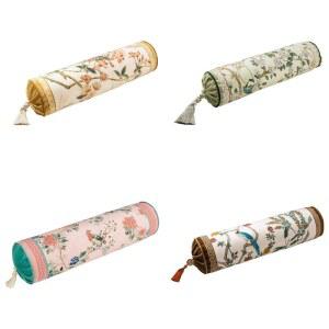 기둥 플로라 버드 베개, 중국 레트로 쿠션, 벨벳 라운드 탈착식 침대 롤 척추 요추 아트 홈 장식