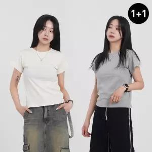 [오사뜨]오사뜨 1+1 여자 반팔티 면 티셔츠 이너 기본 크롭 (38161661)