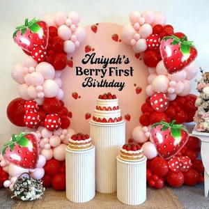 121개 딸기 풍선 아치 갈랜드 키트 - 호일 베리가 있는 빨간색 및 분홍색 달콤한 테마 생일 파티 베이비 샤워 장식용