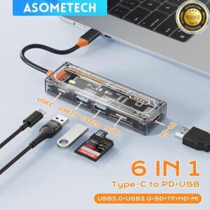 6-in-1 USB C 허브 타입-C PD 100W 멀티포트 어댑터 3.0 HDMI 스플리터 도킹 스테이션 (맥북 에어 노트북용