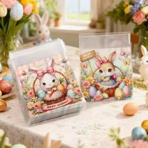 100개 부활절 사탕 쿠키 가방 토끼 달걀 선물 포장 바구니 장식 아이들 생일 파티 용품 교회 성당 주일학교