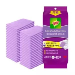 3M 강력세정 수세미 시트타입 베이킹소다 스카치 소형 욕실청소 40입