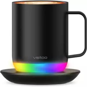 Vsitoo S6 플러스 스마트 커피 머그잔 12온스 온도 조절 전기 음악 동기화 조명 자동 감지 AI가 핸즈프리