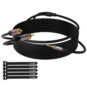 kxable 3.5mm to rca 케이블 30.5m(100피트), y 수 태블릿, ~ mp3, 스플리터 hdtv, 위한 보조 2rca hi-fi 차폐 어댑터, 오디오 휴대폰 등을 스피커, 코드, 2 1/8 aux 스테레오 사운드 헤드폰,