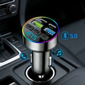 66W 차량용 시거잭 고속 충전 블루투스 5.0 USB PD 타입 C 멀티포트 LED 디스플레이 FM 트랜스미터 MP3 플