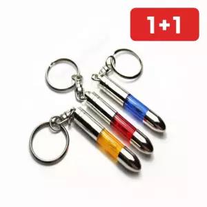 총알모양 차량용 키링 캠핑용 비상용 LED라이트 열쇠고리  1+1