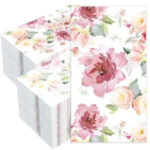 50 PCS 꽃무늬 종이 냅킨 수채화 꽃손잡이 3겹 일회용 저녁 장식용 핸드 타월 결혼식 신부 베이비 샤워 티 파티 생일, 4.3 x 7.9 인치