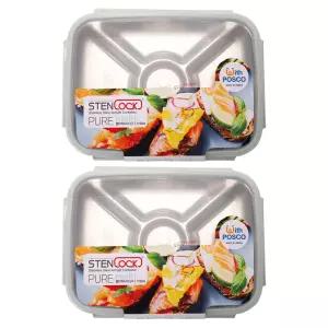 스텐락 국산 스텐밀폐용기 나눔용기 퓨어 멀티직사각 5호 1,100ml 2P세트