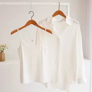 [잇수다] (SET) 메르미 언발 레이스 루즈핏 카라 셔츠 + 이너 나시 세트