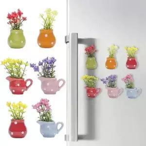 크리 에이 티브 마그네틱 미니 세라믹 꽃병 3D 시뮬레이션 꽃 화분 귀여운 장식 냉장고 자석 주방 홈