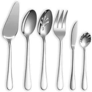 버그랜더 실버웨어 서빙 세트 6개 스테인리스 스틸 스푼 플랫웨어 청소하기 쉬운 식기 및 식기세척기 안전