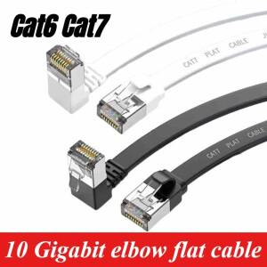 10 기가비트 CAT7 플랫 90도 벤드 이더넷 케이블 CAT6A GB TV 라우터 광대역 라인 범용 L 형 UP Down RJ45