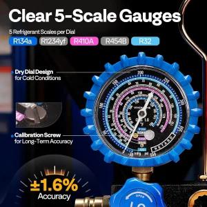 VIVOHOME HVAC 매니폴드 게이지 세트 R134a R1234yf R454B R410a R32 냉매 5피트 호스가 있는 자동차