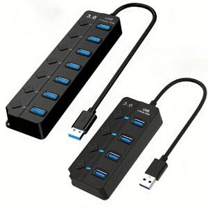 USB HUB 3.0 멀티프라이즈 고속 분배기 4/7포트 5Gbps 허브 전원 어댑터 스위치 포함 긴 케이블 다중 확장