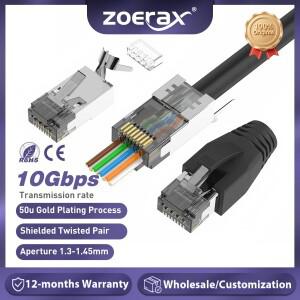ZoeRax CAT6A CAT7 커넥터 RJ45 차폐형 스트레인 릴리프 부트가 있는 3핀형 검정색을 통과시켜 사용 가능