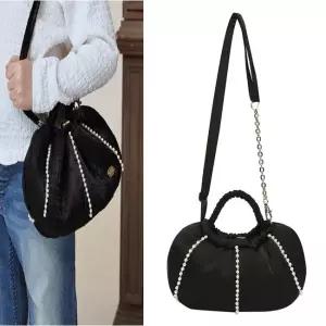 [AK수원점] [빈] 진주 셔링 탑핸들 크로스백 BA12AB01BK