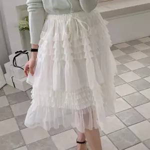 여자 발레코어 쉬폰 시스루 프릴 캉캉 샤 밴딩 스커트