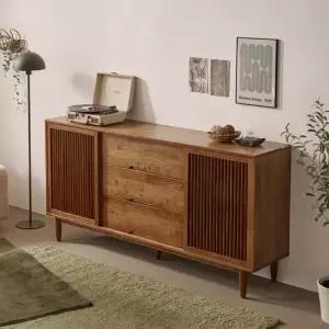 노르딕 스트라이프 원목 간살 슬라이딩 높은 거실 서랍 수납장 1800 FMF236