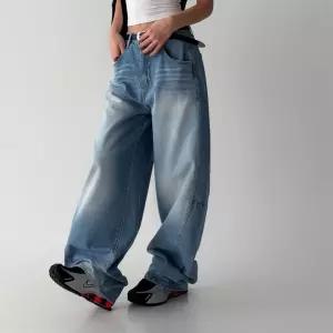 여자 로우라이즈 루즈핏 벌룬 커브드 와이드핏 청바지