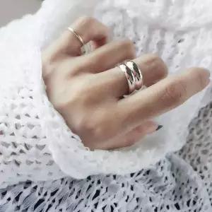 S123 여성 3돈 쌍가락지 반지 여성 링 데일리 은 반지 (2개 한세트)