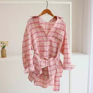 [잇수다] (SET) 로쉬크 오버핏 체크 셔츠 남방 + 레이어드 숄 세트