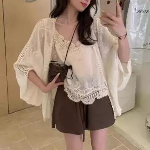 여자 데이트룩 레이스 자수 나시 가디건 세트