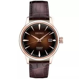 Seiko 세이코 남성용 오토매틱 Presage 브라운 가죽 스트랩 시계 40.5mm 523794