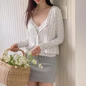 여자 벚꽃룩 레이스 꽃무늬 나시 가디건 세트