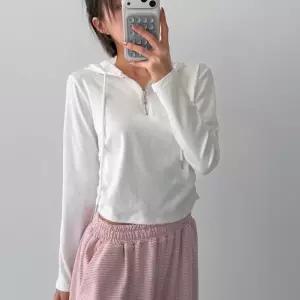 여자 옆셔링 크롭 반집업 후드 긴팔 티셔츠