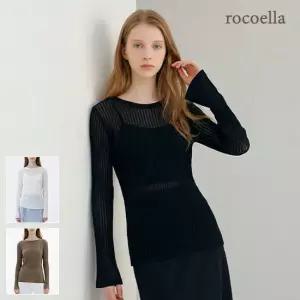 로코엘라 로엘 루즈핏 시스루 여성 라운드 니트