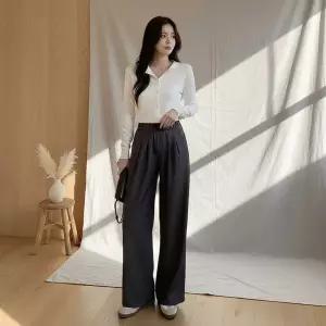 [하프클럽/]여성 고무줄 넓은 빅사이즈 핀턱 슬랙스