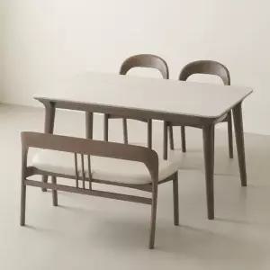 아델라 애쉬 원목 양면 포세린 세라믹 4인 식탁 세트(벤치1개+의자2개)