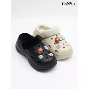 [하프클럽/고앤씨]여성 겨울 방한 컬러풀 지비츠 키높이 털 슬리퍼 5.5cm