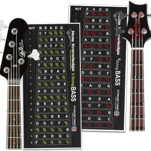 베이스 기타의 음표 배치 음계 및 코드를 배우기 위한 4 5 스트링 지도 데칼/스티커 콤보 팩