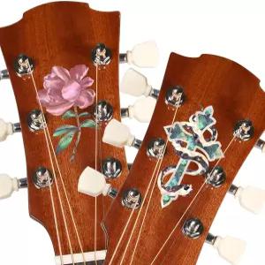 기타 베이스 우쿨렐레 상감 스티커를 위한 뮤지인 맞춤형 헤드스톡 - 작은 빨간 꽃 뱀으로 감싼 십자가 2팩