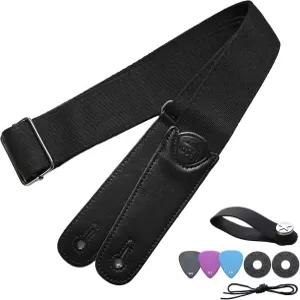 라이젠 라이프 RS005 기타 우쿨렐레 스트랩 세트 픽 홀더가 있는 블랙 코튼 조절 벨트 잠금장치 소울